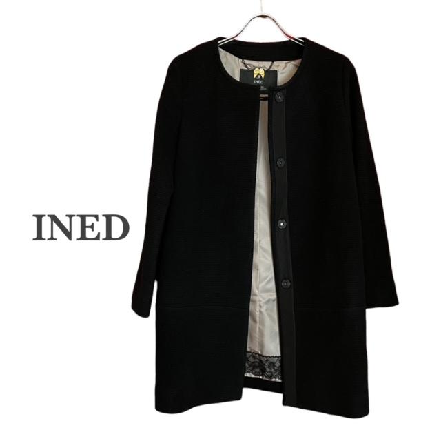 【INED｜イネド】日本製　ノーカラー　ウールコート　M（中古品-良い）