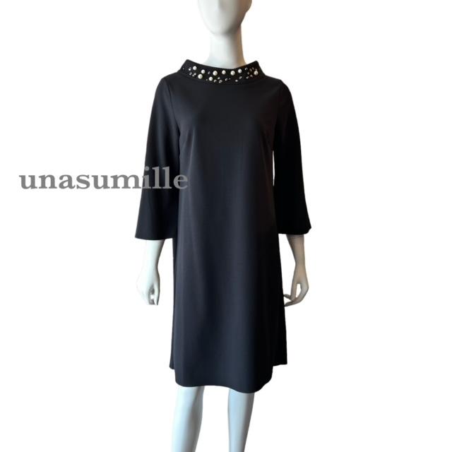 【UNASUMILLE】イタリア製　ビジュー付ワンピース　ドレス（未使用品）フリー
