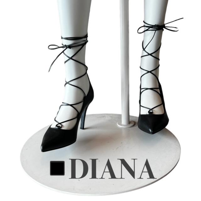 DIANA】23.0cm レザー紐 レースアップ パンプス ポインテッド 